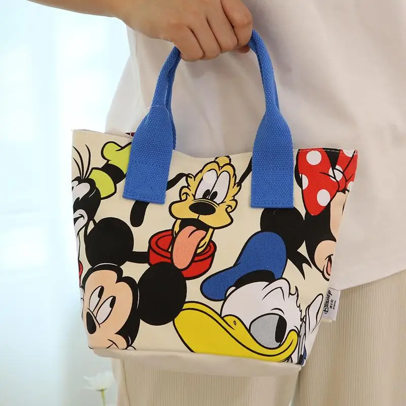 Disney Mickey Mouse Canvas Bag Cartoon Handbag Large Capacity Portable Multi-Functional Storage Bag Mommy Bag Student Lunch Bag