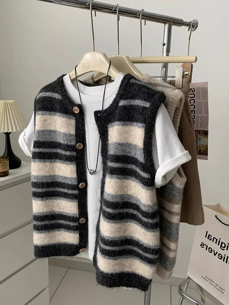 

Женский жилет в полоску в американском стиле ретро, многослойный жилет Faion Lazy Sle, элитное осеннее новое поступление