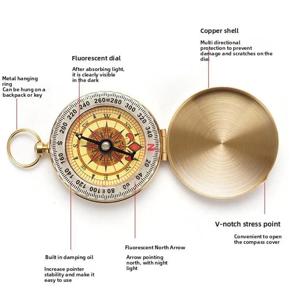 Pure Copper North Needle G50 Pocket Watch Flip Up Compass Outdoor Mountaineering Multi Functional With Cover Night Light Compass