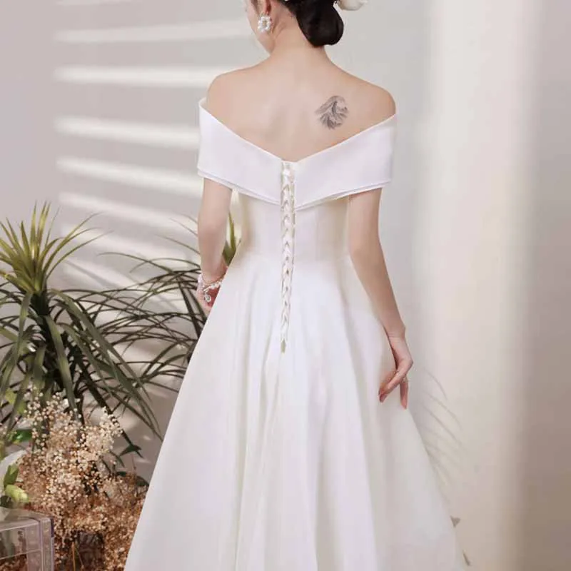 Cetim branco fora dos vestidos de casamento femininos, vestido de baile vintage elegante, vestido longo, vestido maxi, vestido de noiva, luxo, 2023