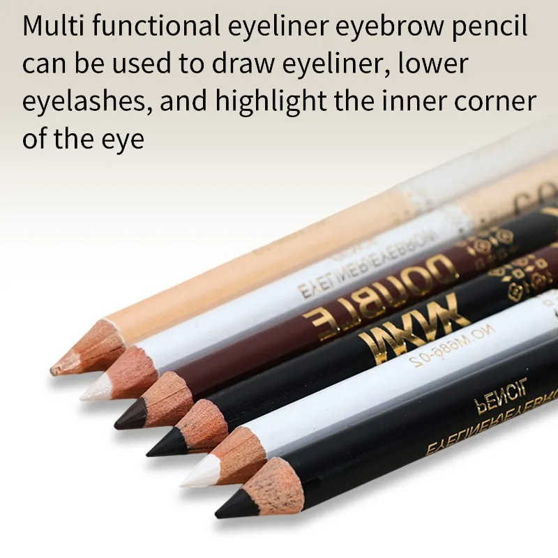 2-In-1 ดินสอเขียนคิ้ว Dual-ใช้สีดําสีขาวอายไลเนอร์ Eyebrow Highgloss ดินสอยาวนานไม่มีรอยเปื้อน Silkworm Brighten Eye Shadow Stick