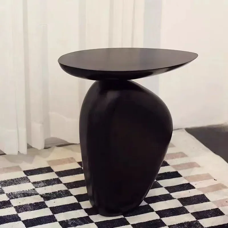 Mesa auxiliar de guijarro negro de estilo wabi sabi, moderna, creativa, forma especial, para el hogar, sala de estar, dormitorio, mesa esquinera