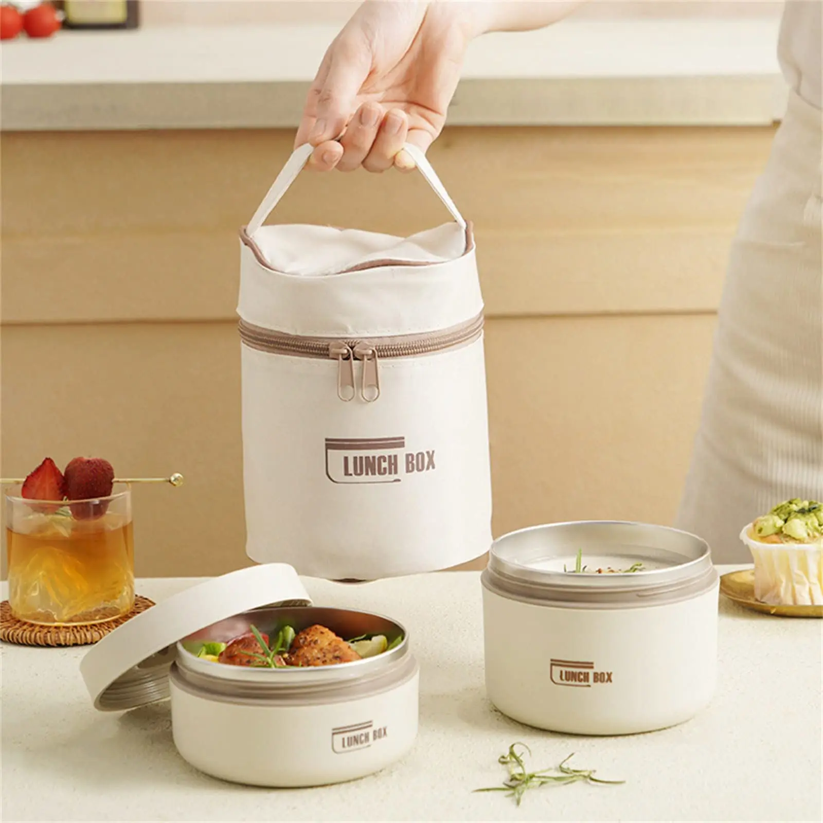 

2/3 шт. портативный изолированный контейнер для обеда с термосумкой, штабелируемая коробка для бенто из нержавеющей стали для школы, работы, пикника, путешествий