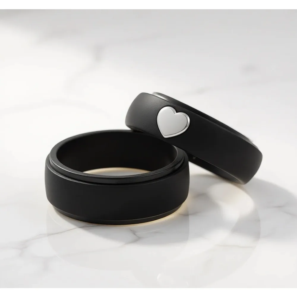 

Силиконовые обручальные кольца для пар, набор из двух штук, резиновые кольца с золотыми вставками и подарочной коробкой