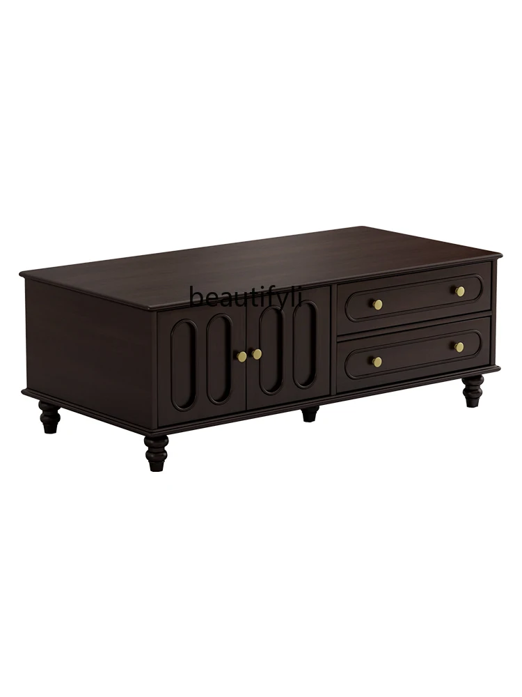 

French Entry Lux Retro Pure Solid Wood Coffee Table TV Cabinet Combination American Living Room Home