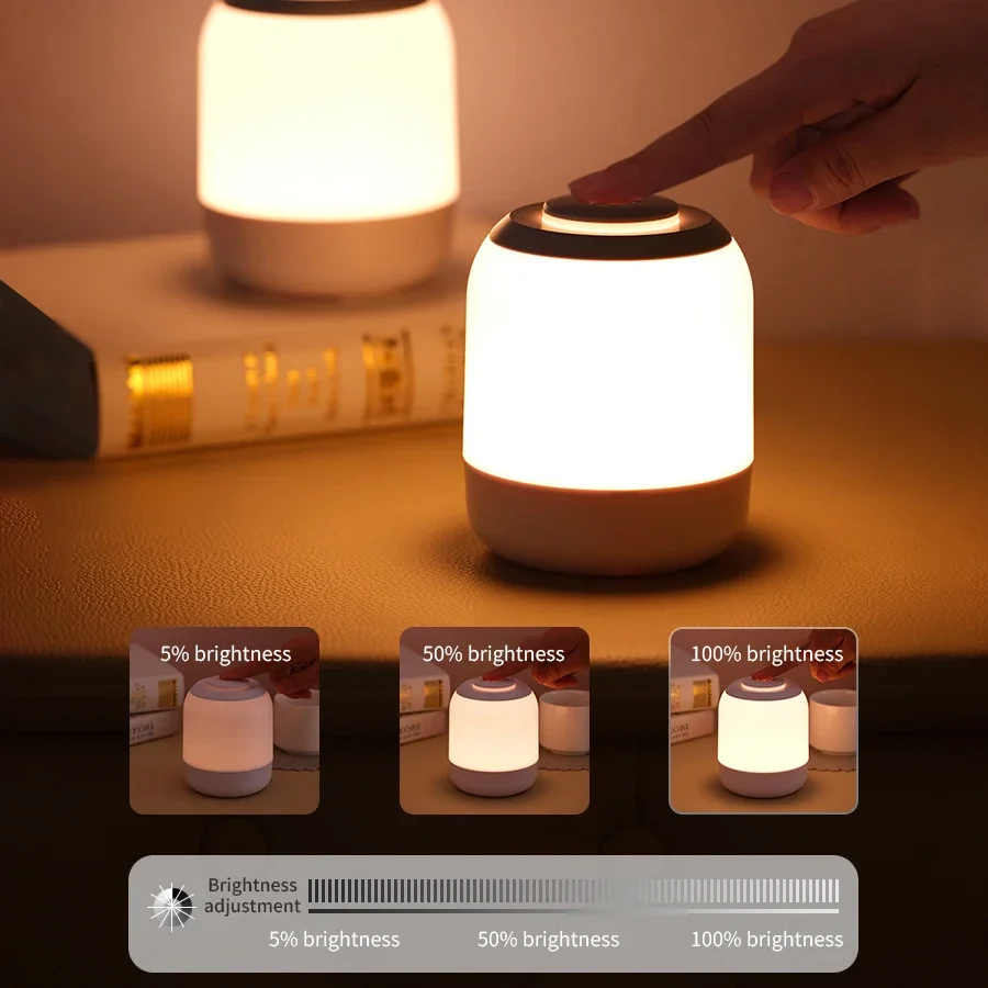 USB Rechargeable Touch Dimming LED Night Light Bed Headlight Dormitory Pink Desk Lamp Atmosphere Sleep Light 3-color Dimming