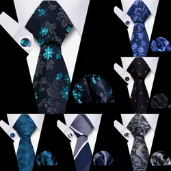 Elegant Fashion Men's Necktie Gift Luxury Paisley Striped Floral Tie Handchief Cufflink 3Pcs Set Business Suit Accessories Party