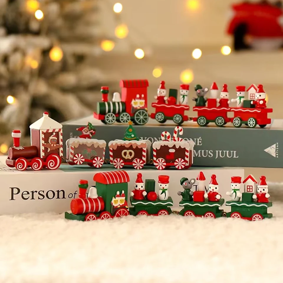 

New Christmas Decorations Wooden Painted Little Train Ornaments Ins Style Christmas Home Decoration Supply