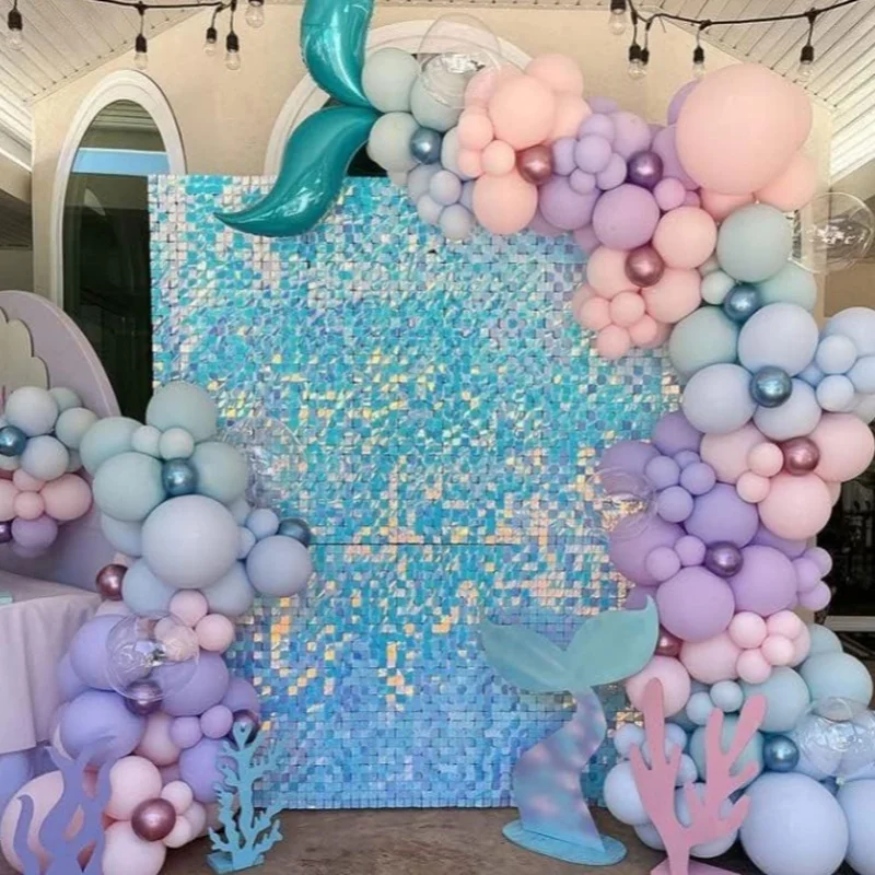 

8PCS Glitter Background Panels Foursquare Sequin Wall Backdrop For Birthday Wedding Party Decoration Silver