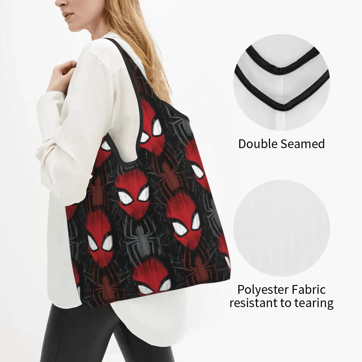 Custom Animated    Spider Man Shopping Bags Women Portable Large Capacity Grocery Comic Cartoon Shopper Tote Bags