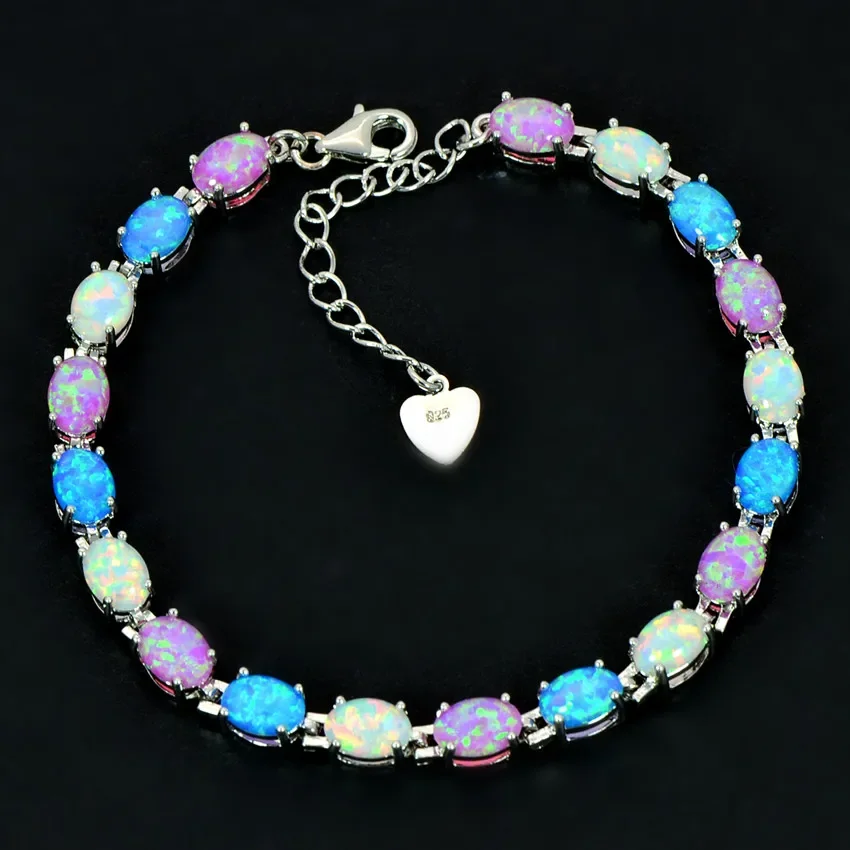 JLB-052 Trendy Precious Oval Gemstone white pink blue Fire Opal Bracelets Tenis for Women Elegant Jewelry Best Gift for Lovers