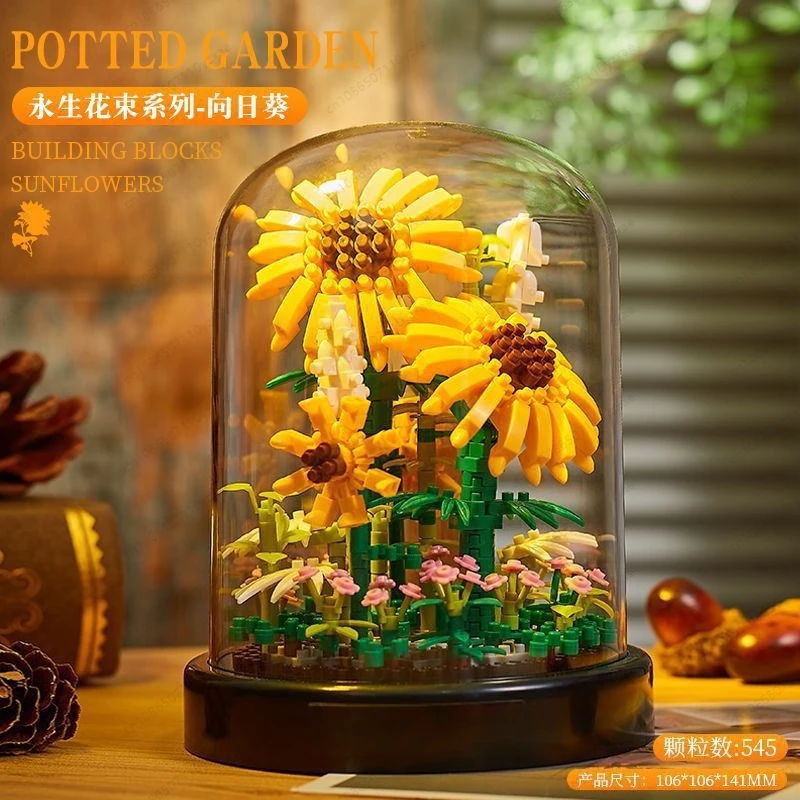 Creative Sunflower  Building Kit - Preserved Flower in Pot Desktop Decor, Unique Valentine's Day Gift Idea for Adults