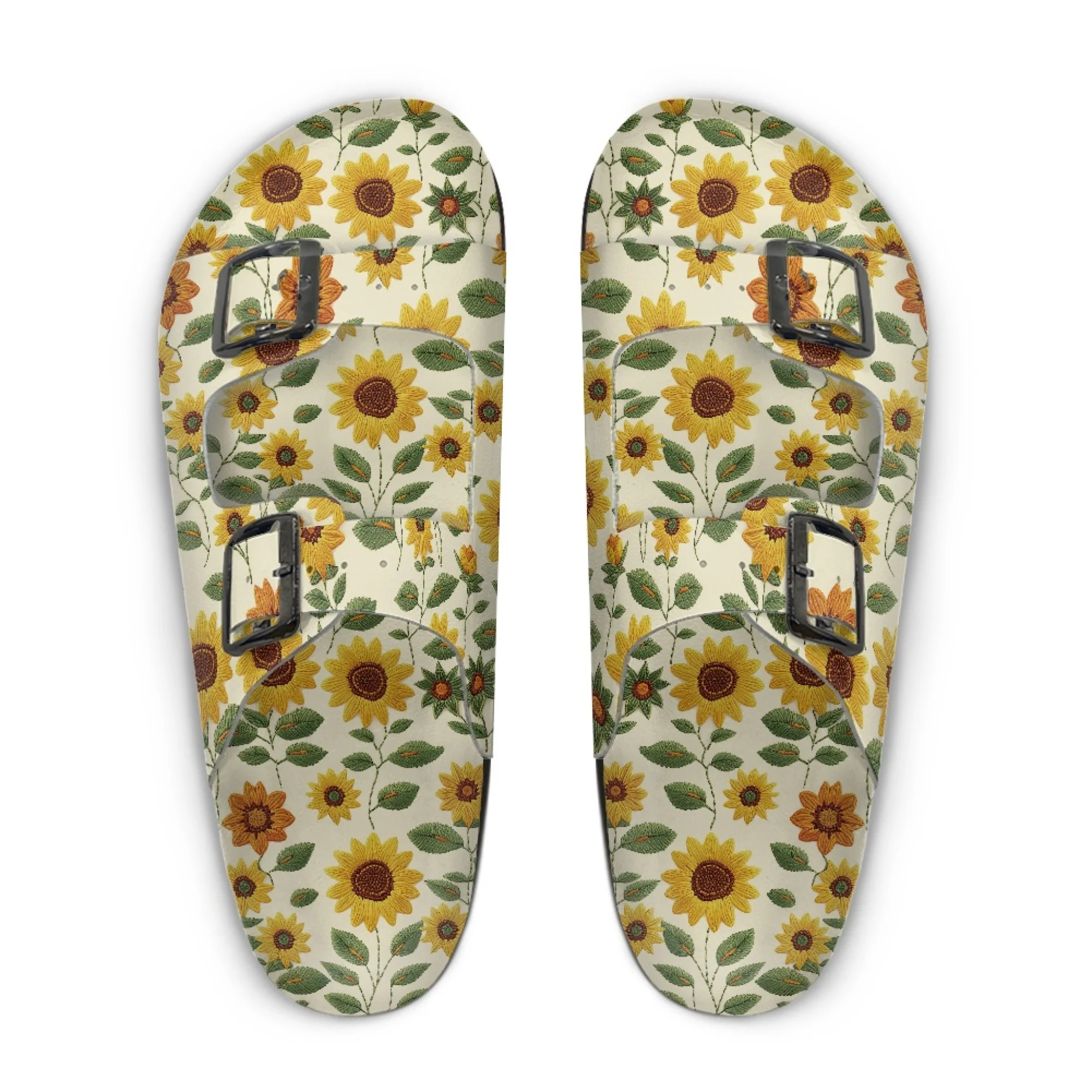 Sunflower Home Custom Slippers High Quality Unisex Casual Double Buckle Double Strap Wooden-soled Slippers