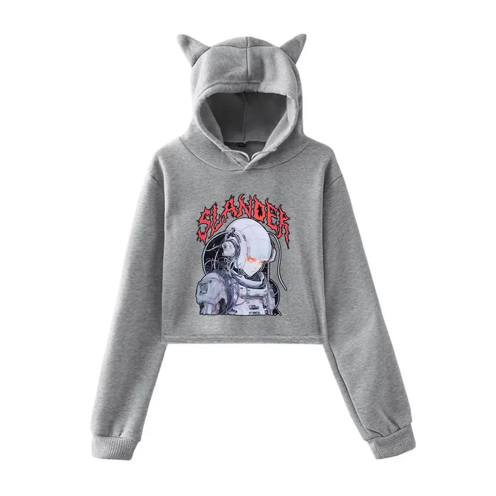 Slander Vintage 90er Jahre Streetwear Logo Hoodie Merch Hoodies Sweatshirts für Mädchen Katze Ohr Crop Mode Sport Pullover