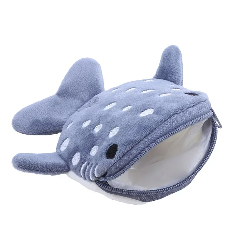 Cute Cartoon Shark Plush Coin Purse, Carteira Kawaii, Bolsa de moedas portátil, Organizador chave, Bolsa de fone de ouvido