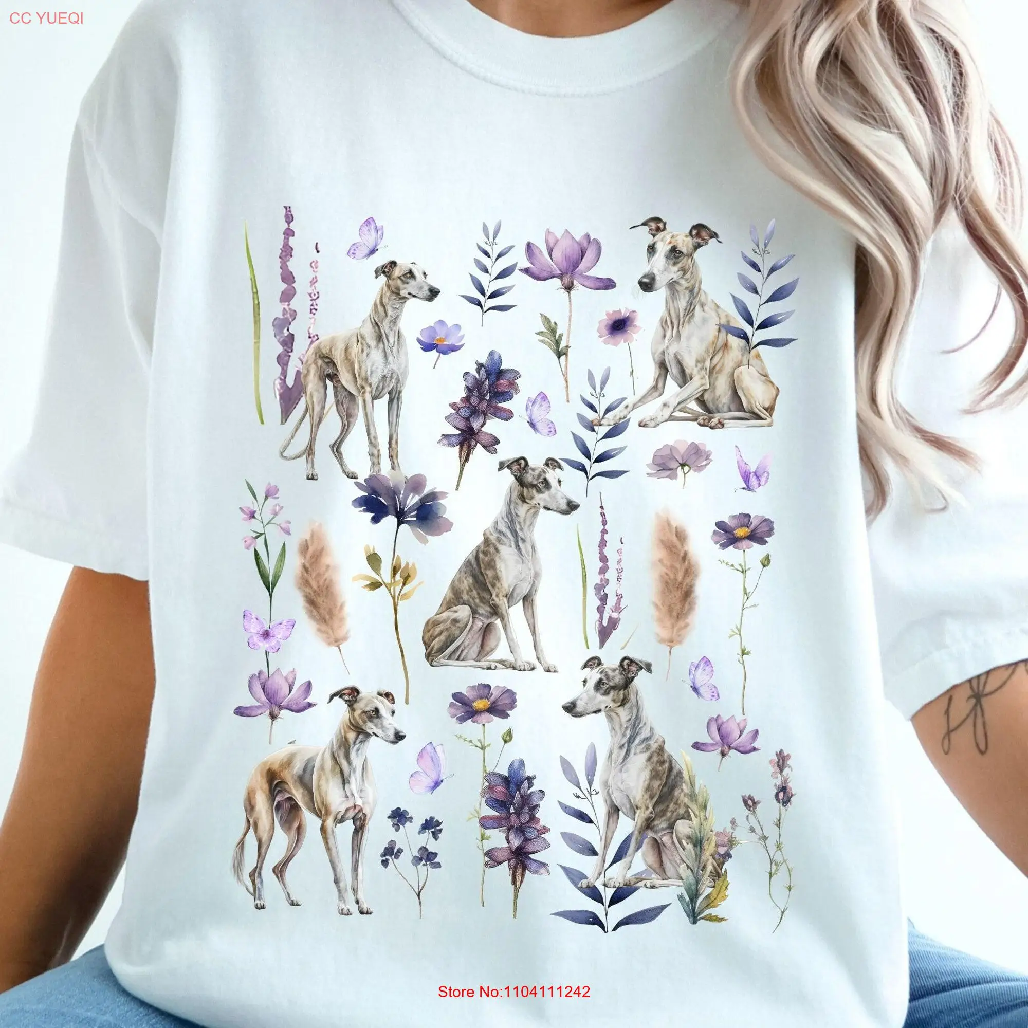 Greyhound T Shirt s Greyhounds Dog Clothing Cottage core Wild flower long or short sleeves