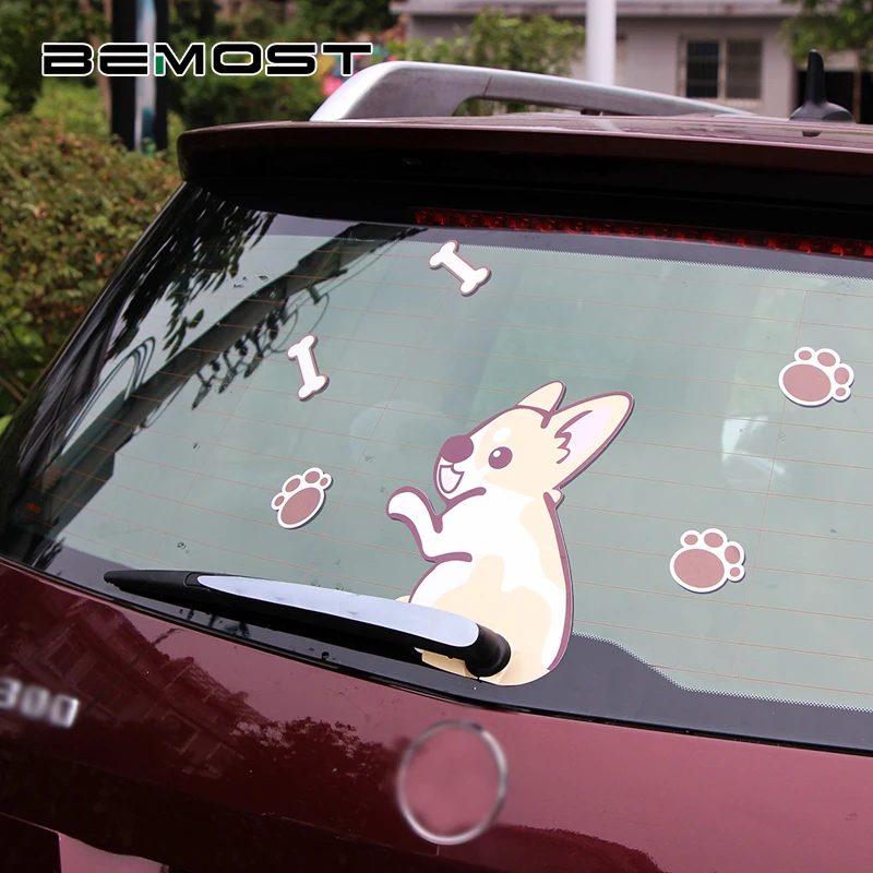 

BEMOST Auto Accessories Cartoon Funny Welsh Corgi Dog Moving Tail Animal Stickers Reflective Car Window Wiper Decals Car Styling