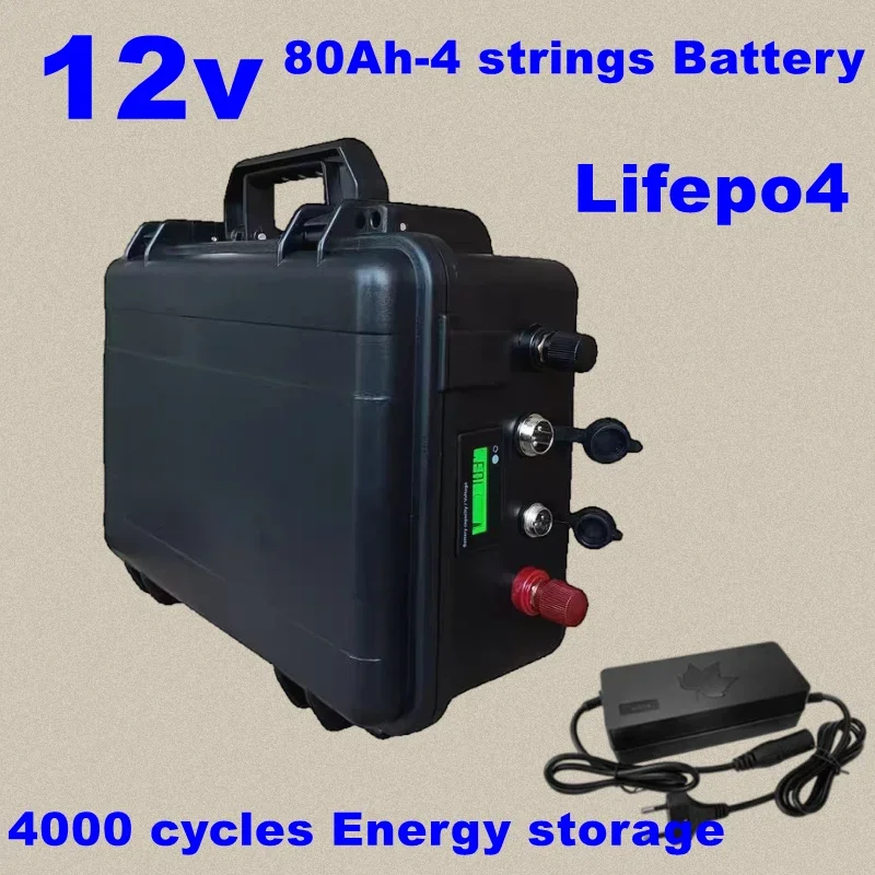 Batería LiFePO4 de 12v y 80AH, 12,8 v, 4s, inversor de fosfato de hierro y litio para campamento, baterías para encendedor de coche, cargador de 14,6 V sin impuestos