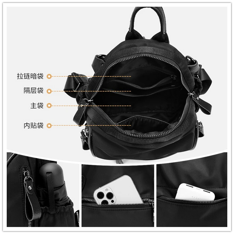 MOCHILA negra impermeable para mujer, bolsa de viaje de lona, pequeña, bonita, informal, coreana