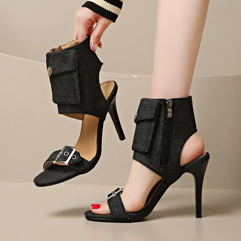 2025 المفتوحة تو خنجر أحذية الحفلات الصنادل الصيفية الأحذية أحذية نسائية الخريف موضة جديدة سستة مشبك معدني الصنادل النسائية #4
