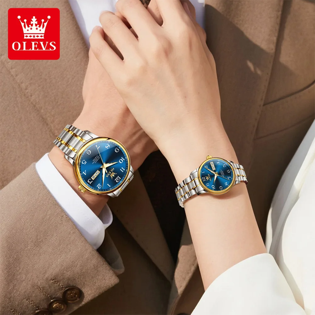 OLEVS Couple Watches His and Her Watch Set Automatic Mechanical Wristwatch For men women Luxury Watch Waterproof couples Gift