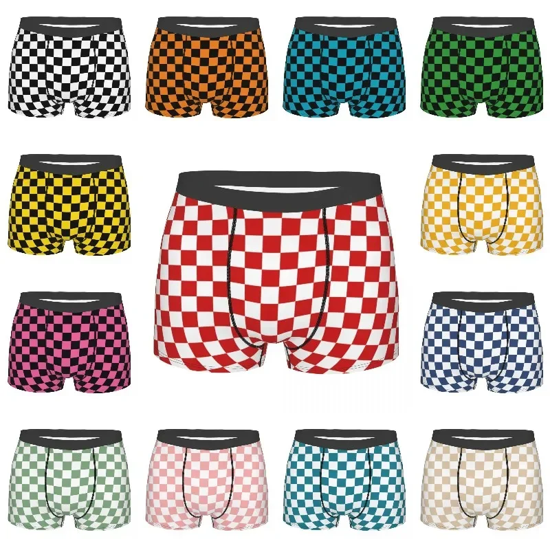 Classic Popular Geometric Checkered Plaid Pattern Underwear Men Stretch Boxer Briefs Shorts Panties Soft Underpants For Homme