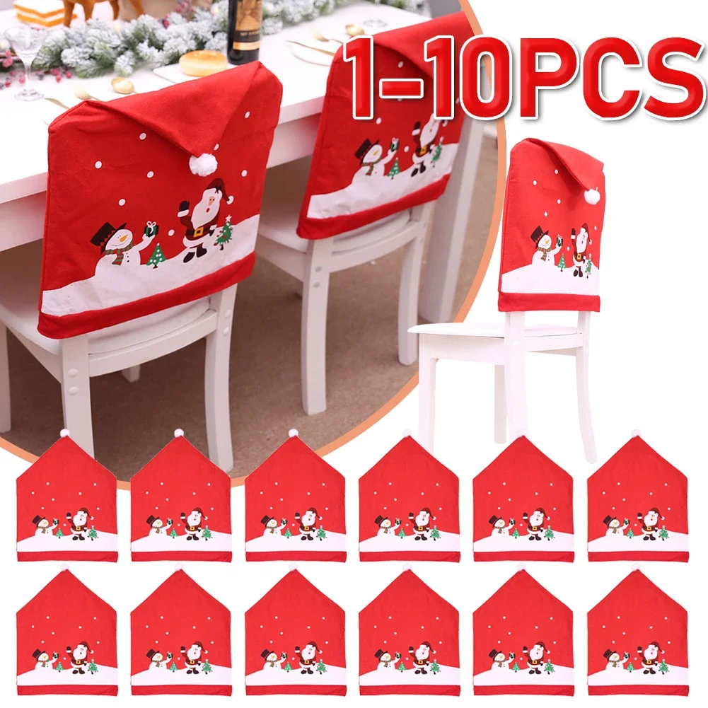 1-10Pcs Christmas Santa Claus Hat Chair Cover Christmas Decoration Table New Year 2023 Ornament for Home Navidad Noel Xmas Gift