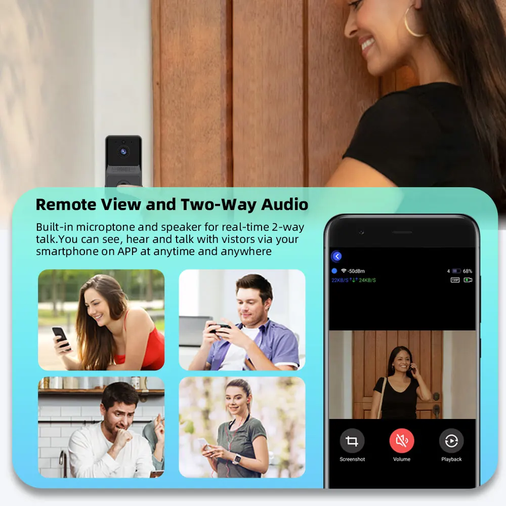 WiFi Video Intercom Doorbell Camera Outdoor Wireless Door bell Battery Powered Smart Home Security Video Doorbell Camera