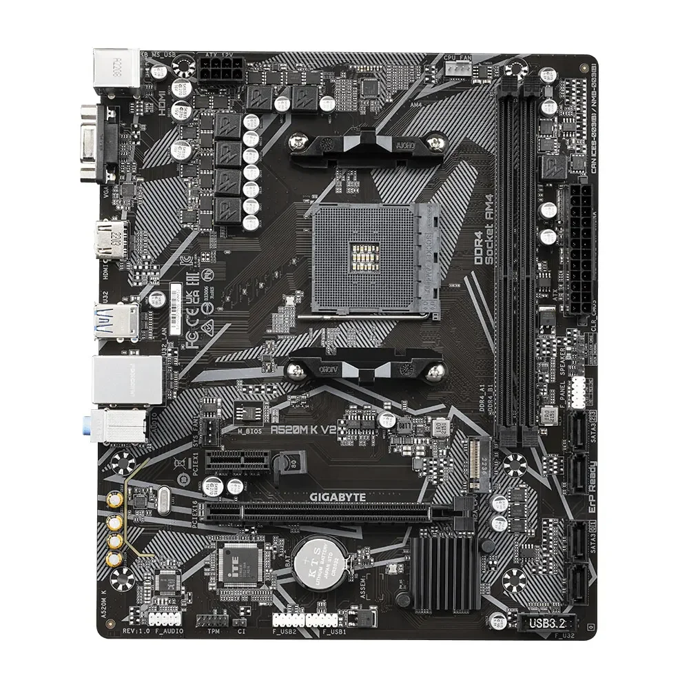 اللوحة الأم GIGABYTE A520M K V2 AMD AM4 لـ Ryzen 3/4/5 Series CPU DDR4 64GB PCI-E 3.0 16X SATA3.0 M.2 VGA, Realtek ® GbE