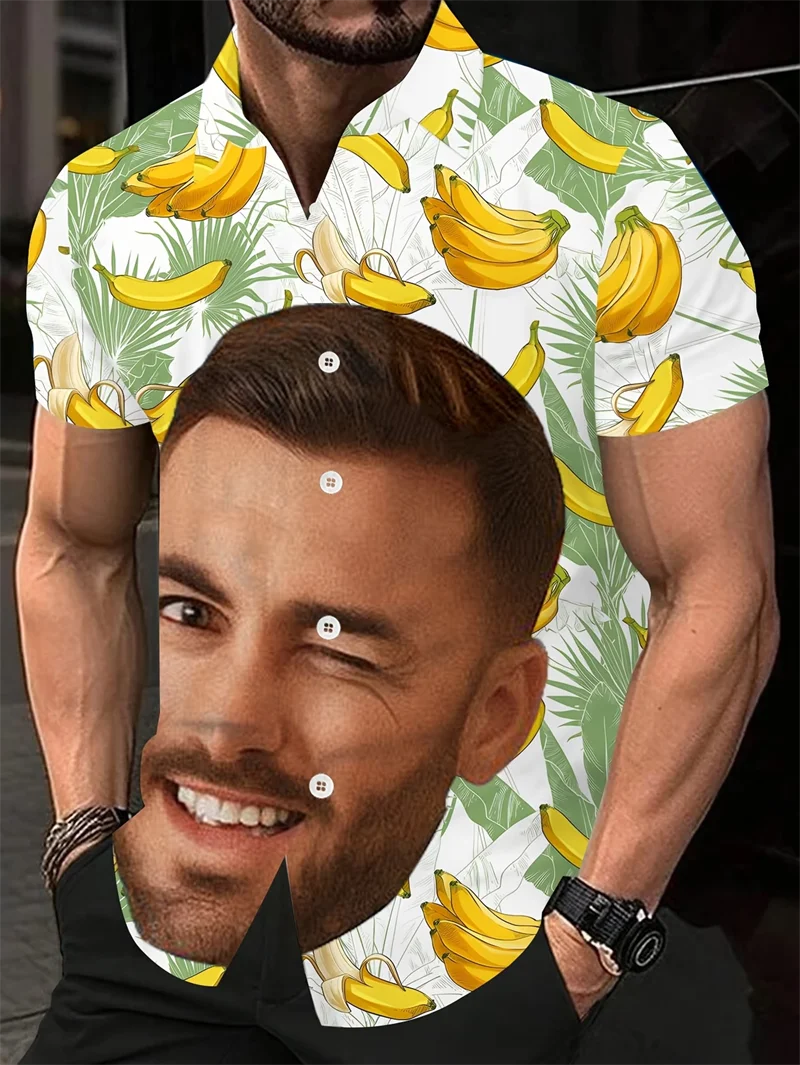 

Personalized Sunglasses Hawaiian Mens Shirts Custom Face Pineapple Graphic Beach Party Button Down Tops Ropa De Hombres
