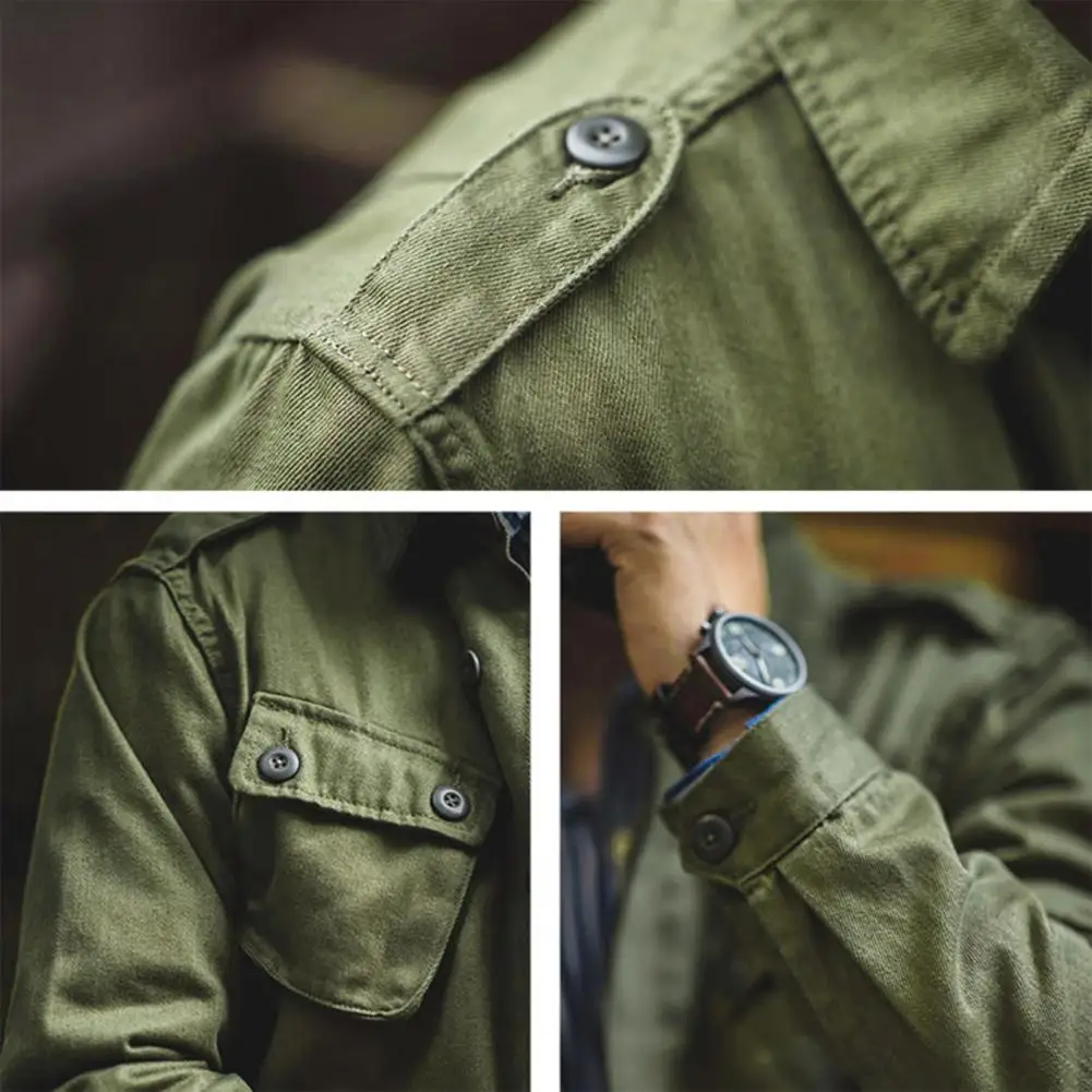Men Cargo Coat Lapel Long Sleeve Solid Color Work Style Jacket With Multiple Pockets Buttons Closure Autumn Casual Outwear 재켓