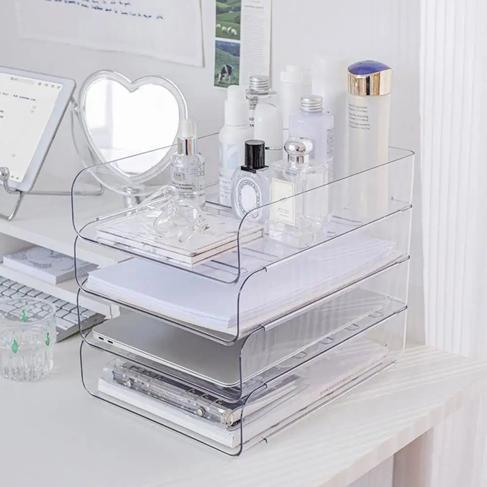 Office Desk Organizer Transparent Layered Desk Organizer Set for Multi-functional Storage Stackable Paper Tray for Office