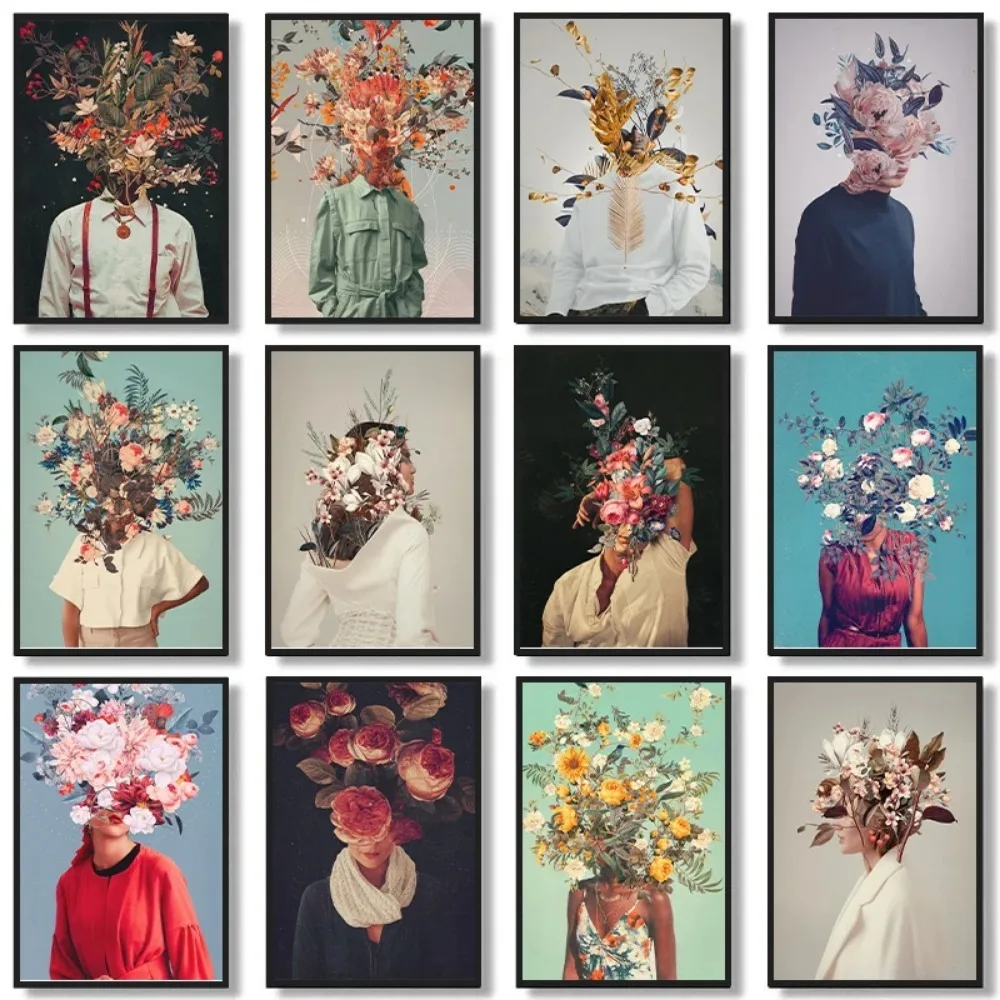 Fashion Magazine Modern Abstract Flower Face Posters and Prints Unique Multicolor Canvas Painting Home Room Decoration Aesthetic