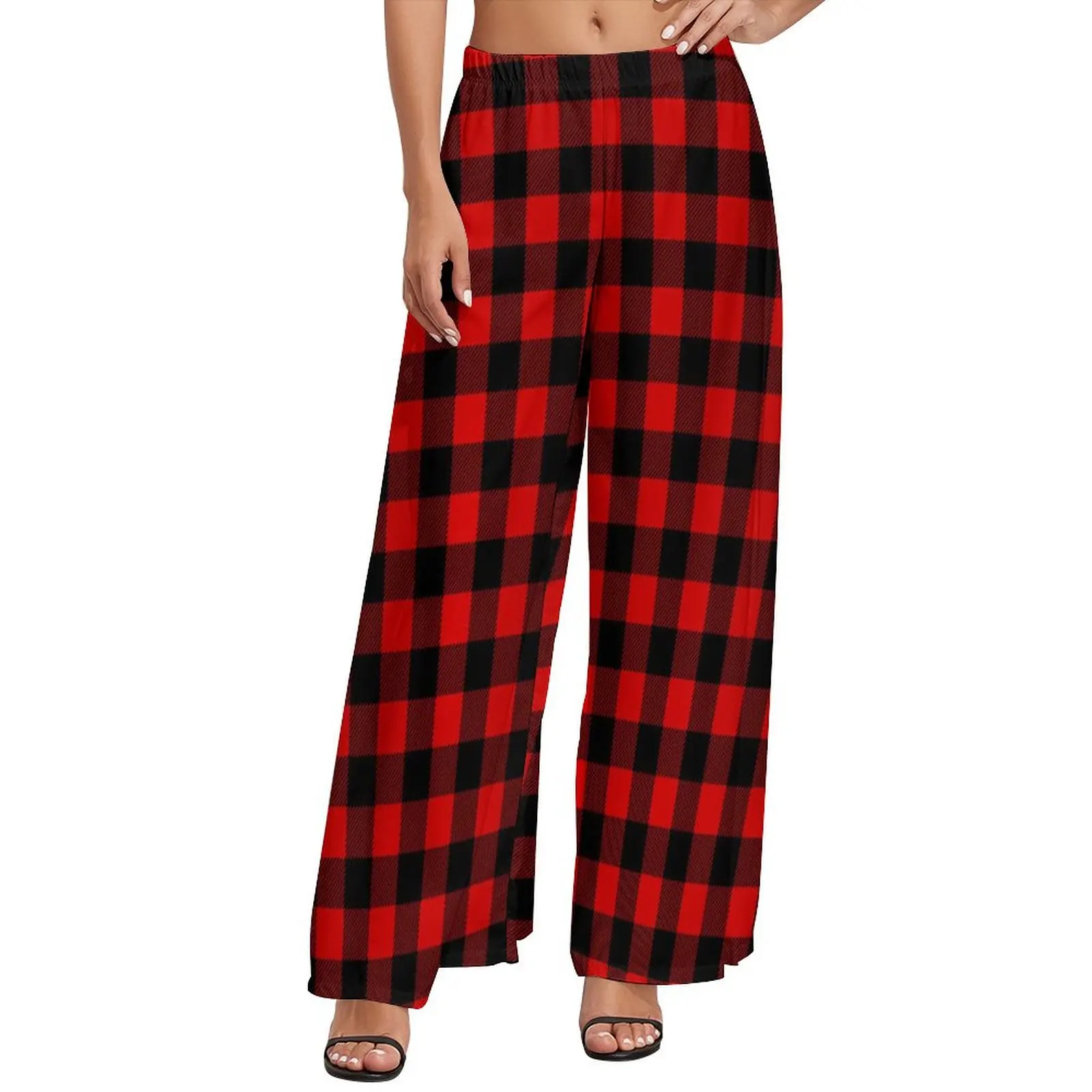 

Black Red Plaid Straight Pants Vintage Check Classic Wide Pants Women Oversized Aesthetic Design Trousers