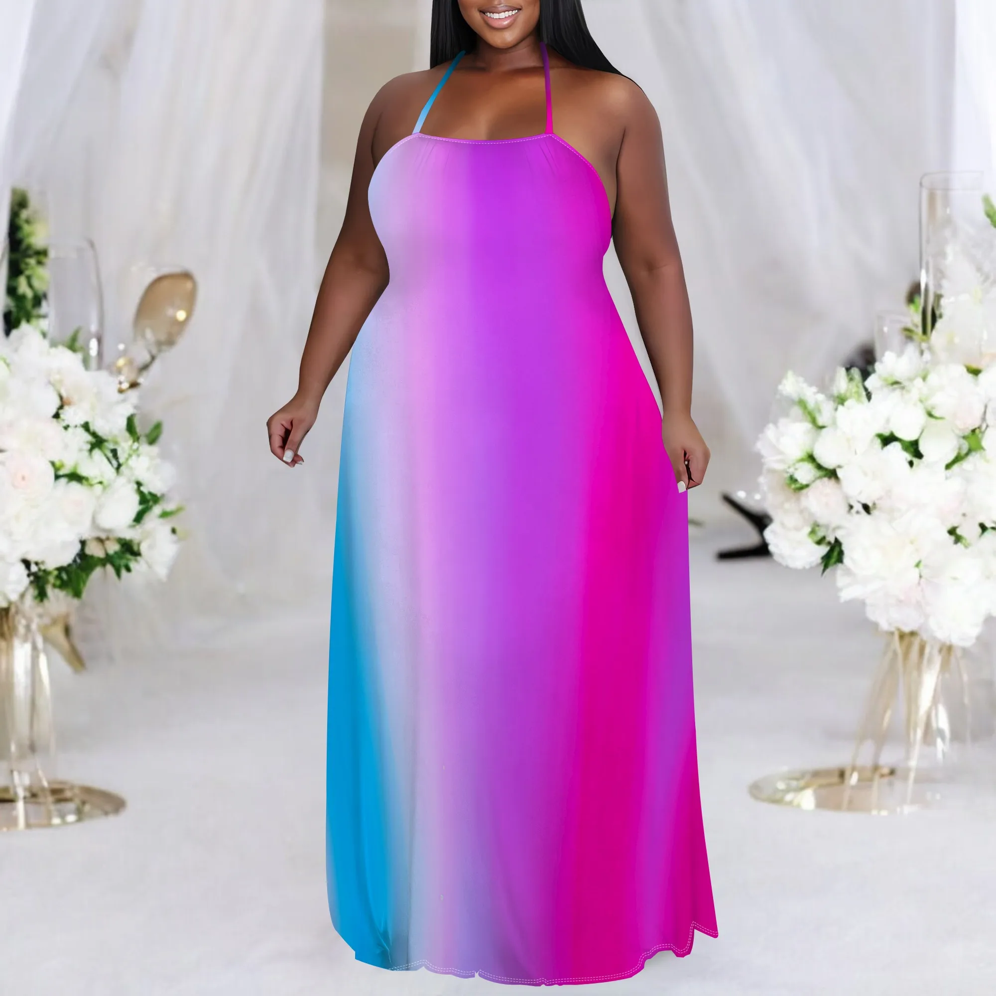 Plus Size Gradient Maxi Dress XL-6XL Perfect for Summer Beach Parties, Poolside Lounging, and Vacation Getaways
