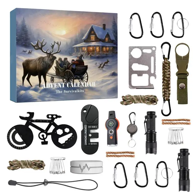 Outdoor Survival Tools Advent Calendar Parachute Cord Survival Kit Christmas Gift Box Advent Calendars for Husband Boyfriend