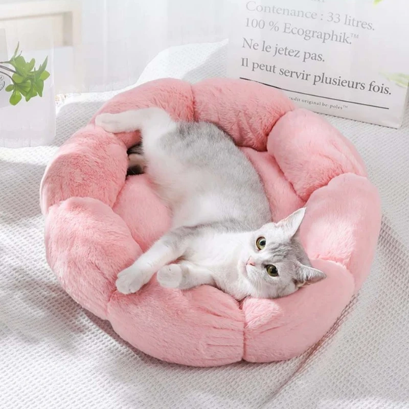 

Round Flower-shaped Pet Nest Autumn Winter Soft Plush Warm Cat Dog Sleeping Bed Washable Cat Pad Puppy Kennel Pet Supplies