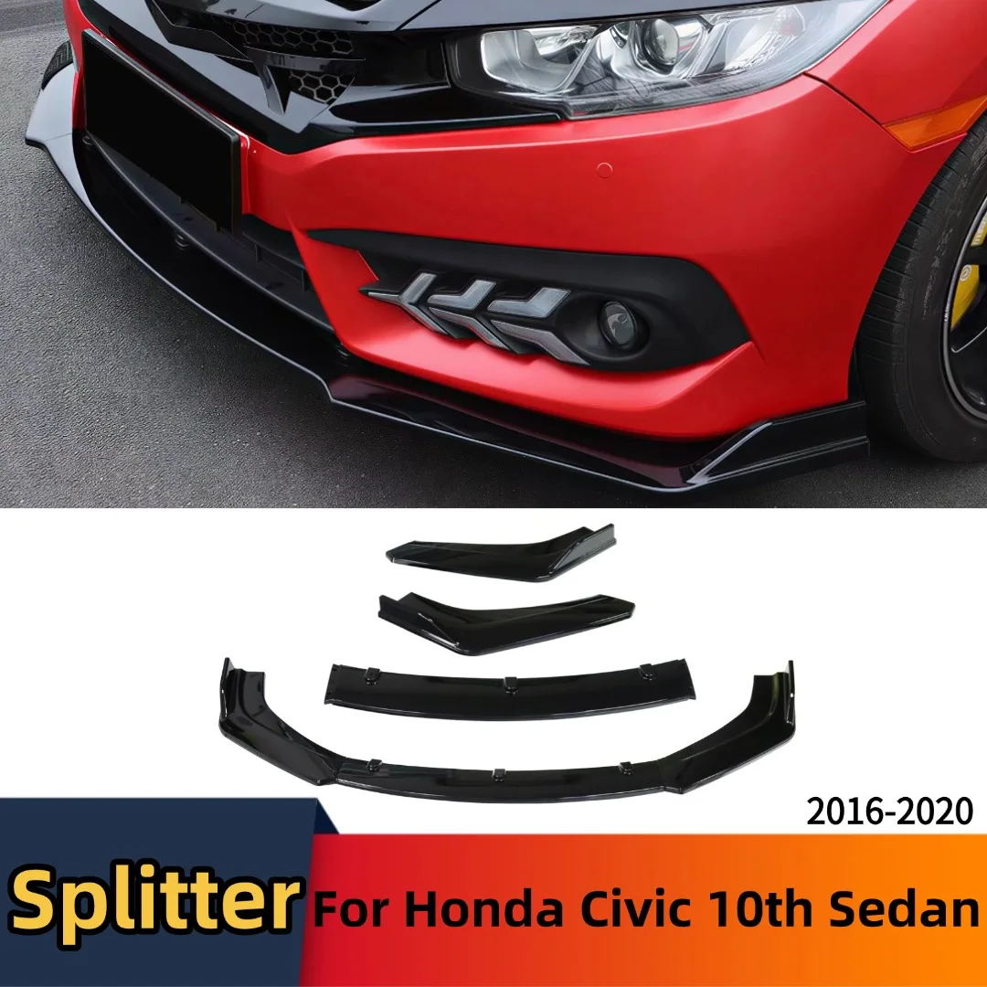 

Накладка на передний бампер (сплиттер) глянцевая черная для Honda Civic 10-го поколения Седан 2016-2020, тюнинг-аксессуар, элемент обвеса