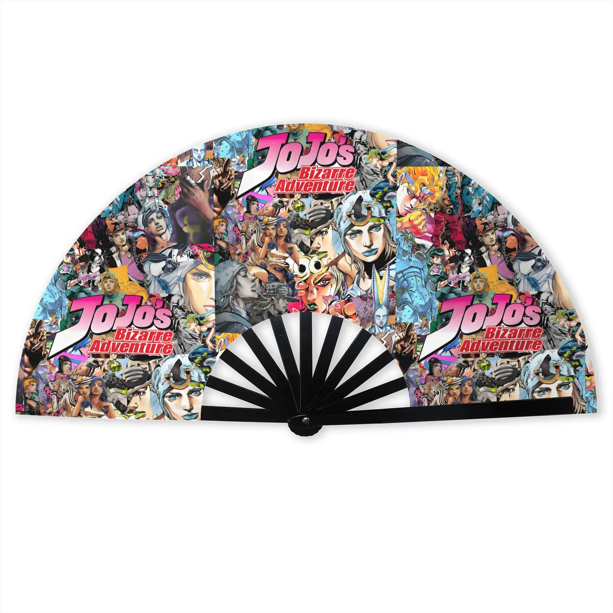 JoJos Bizarre Adventure-upscaled-2x Folding Hand Fan Comic Japanese Polyester Fabric Fan Cool Summer Accessory Decorative Fans
