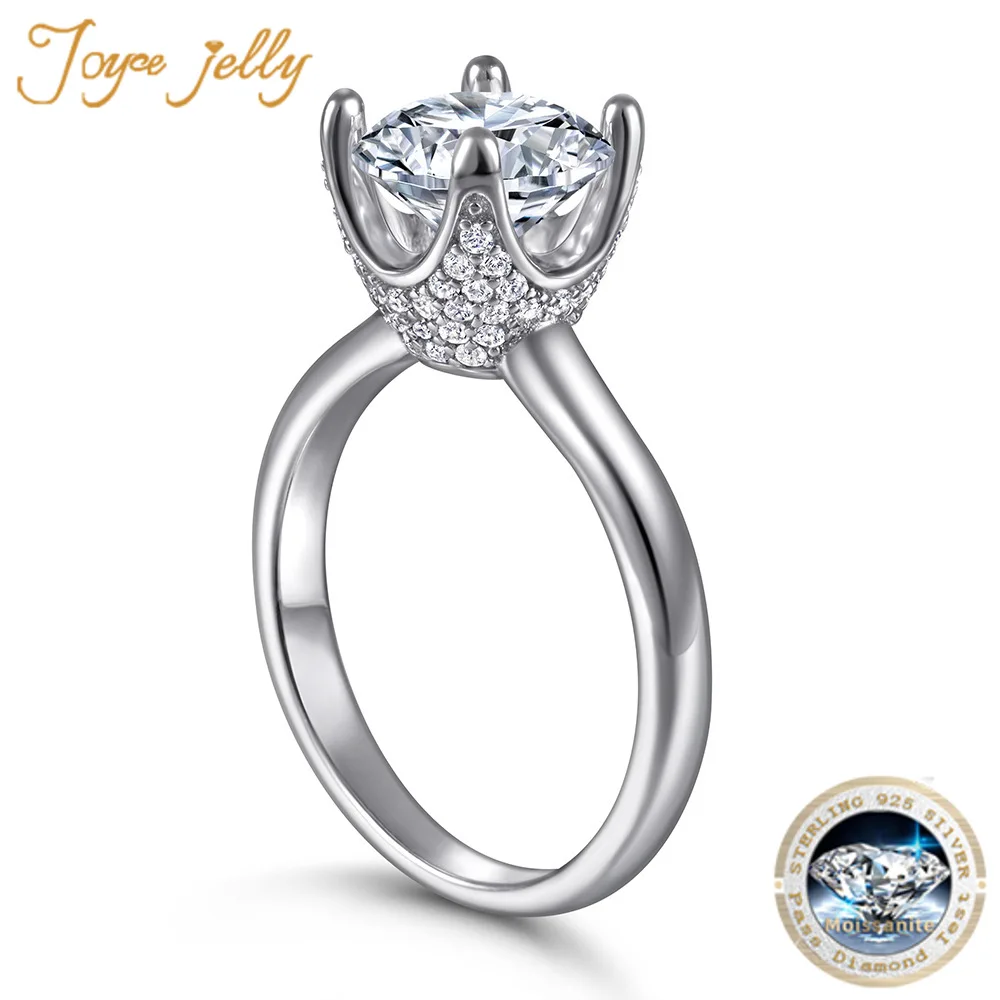 JoyceJelly 2CT 8mm Moissanite Ring S925 Sterling Silver Luxury Jewelry For Women Classic Four Prong Design Female Wedding Bands