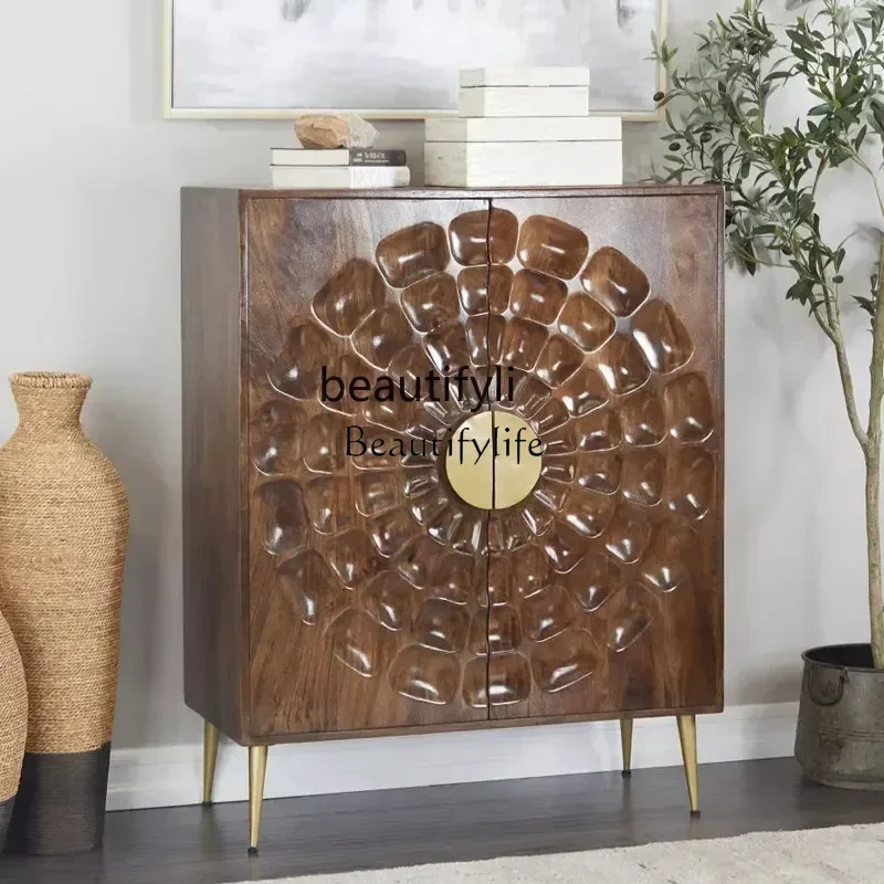 

French retro solid wood edge cabinet, modern minimalist art, entrance cabinet designer creative engraving decorative cabinet