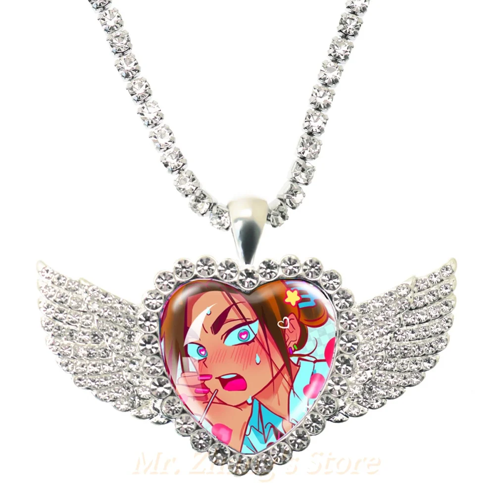 Anime Alien Stage Music MV 25MM Angel Wings Glass Dome Rhinestone Pendant Necklace Glass Cabochon Alien Stage Jewelry for Women view 3