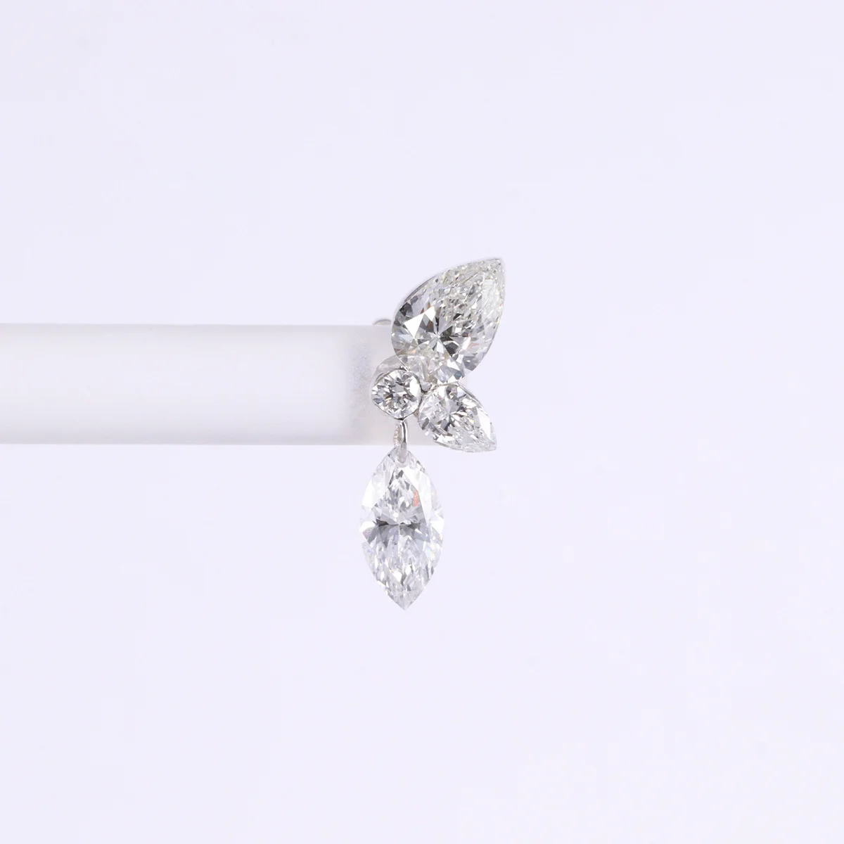 Single Earring 9K/14K/18K Solid Gold Lab Grown Pear&Marquise Shape Diamond Threaded Stud Earring Fine Jewelry for Women