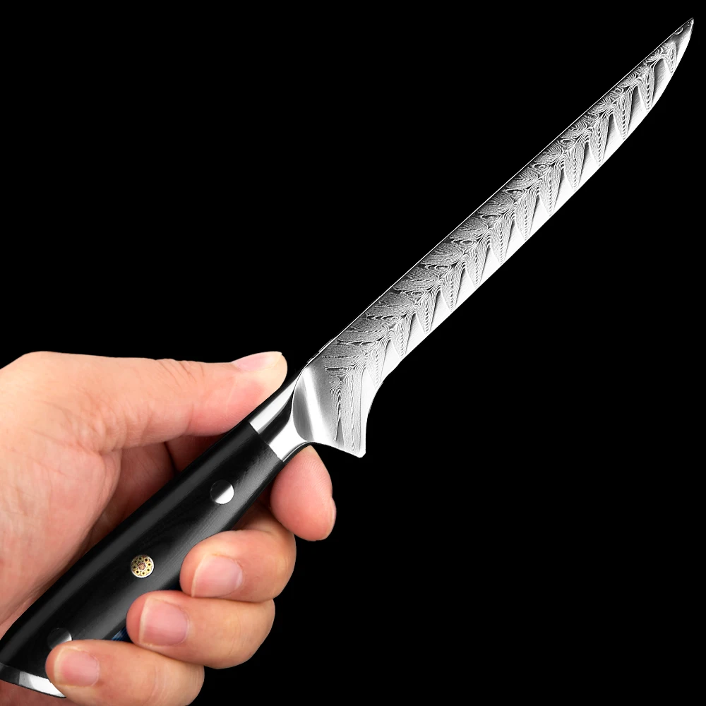 

XITUO 6 Inch Boning Knife Damascus Steel Kitchen Knife Black G10 Handle Sharp Curved Flexible Blade Cleaver Skinning Knife