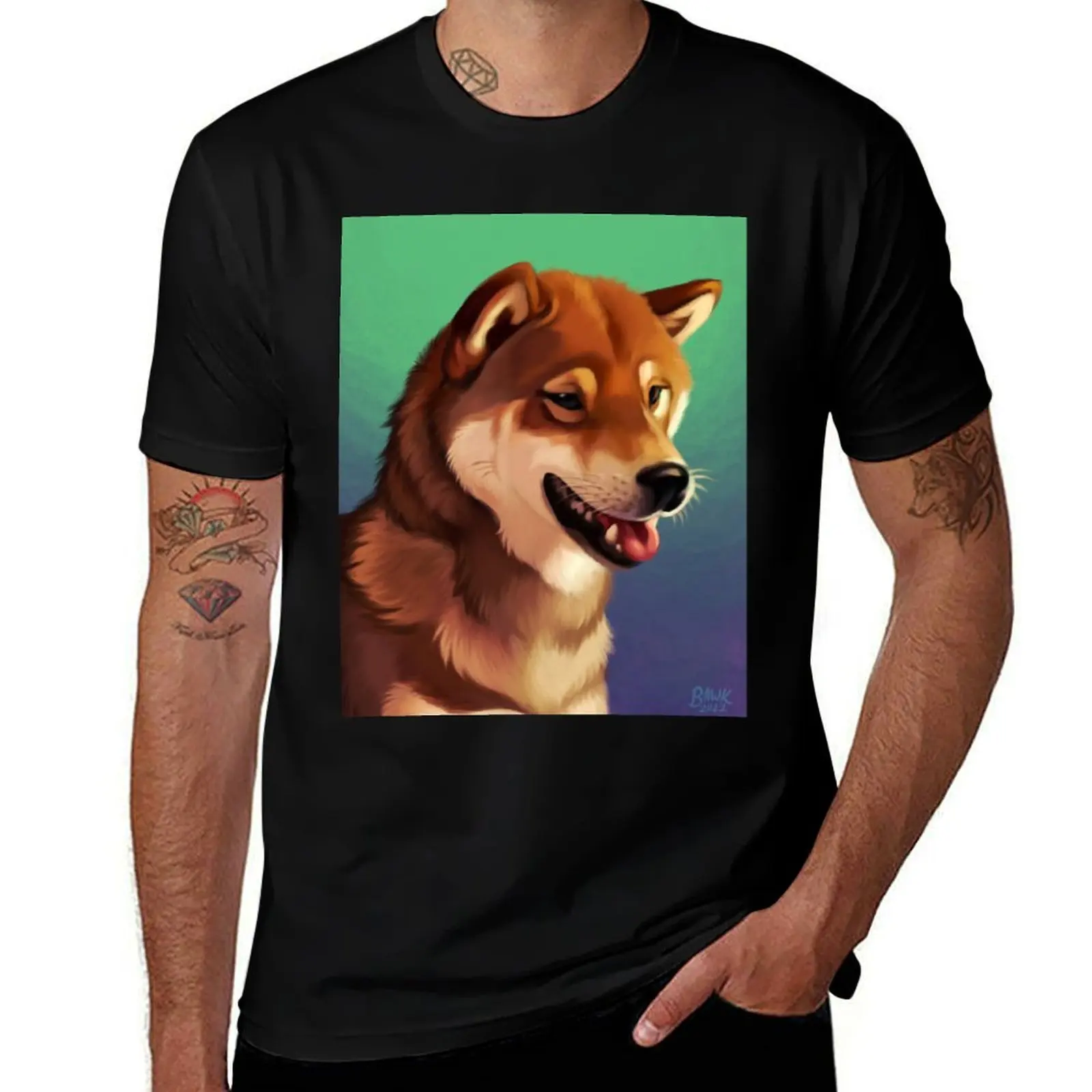 Camiseta Sesame Shiba Inu Básica Ligera de Manga Corta
