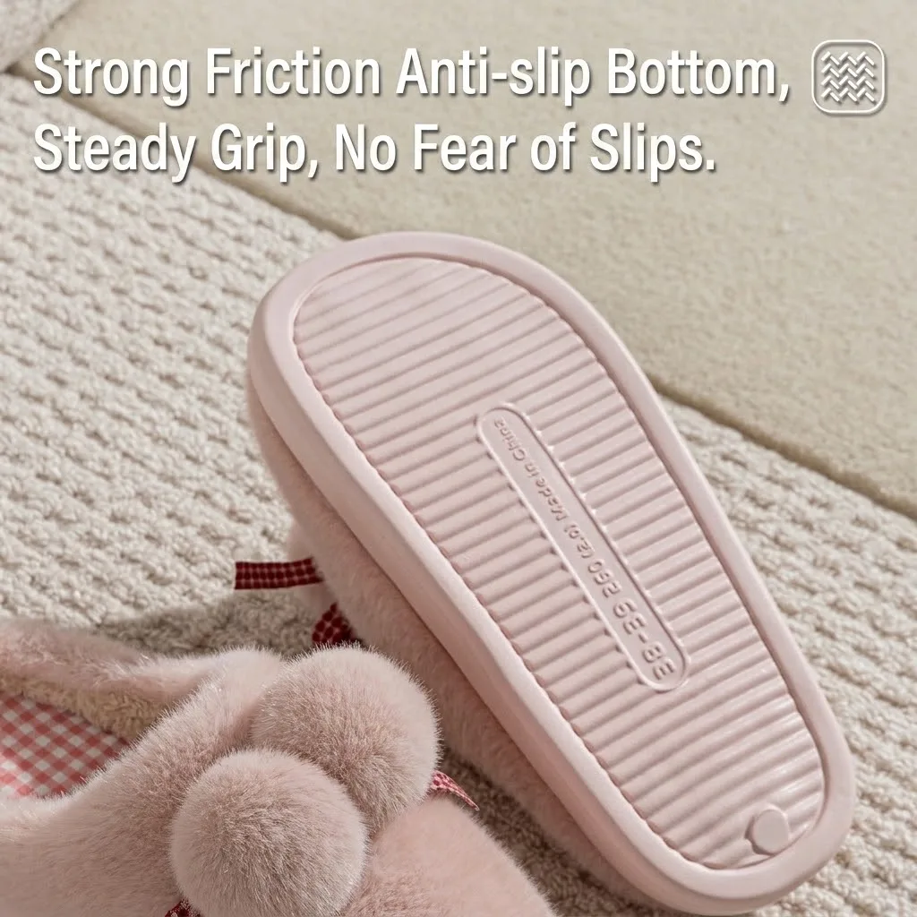 Niedliche Pom-Pom-Warme-Plüsch-Hausschuhe für Damen, Winter, dicke Sohle, Indoor-Hausschuhe, flauschiges Kunstfell, rutschfeste Baumwoll-Slipper für das Schlafzimmer. – Detail 21
