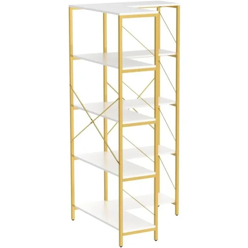 코너 책장, 골드 코너 선반, 대형 디스플레이 랙, 침실, 거실, 홈 오피스, 화이트 및 골드, 5 단 책장 