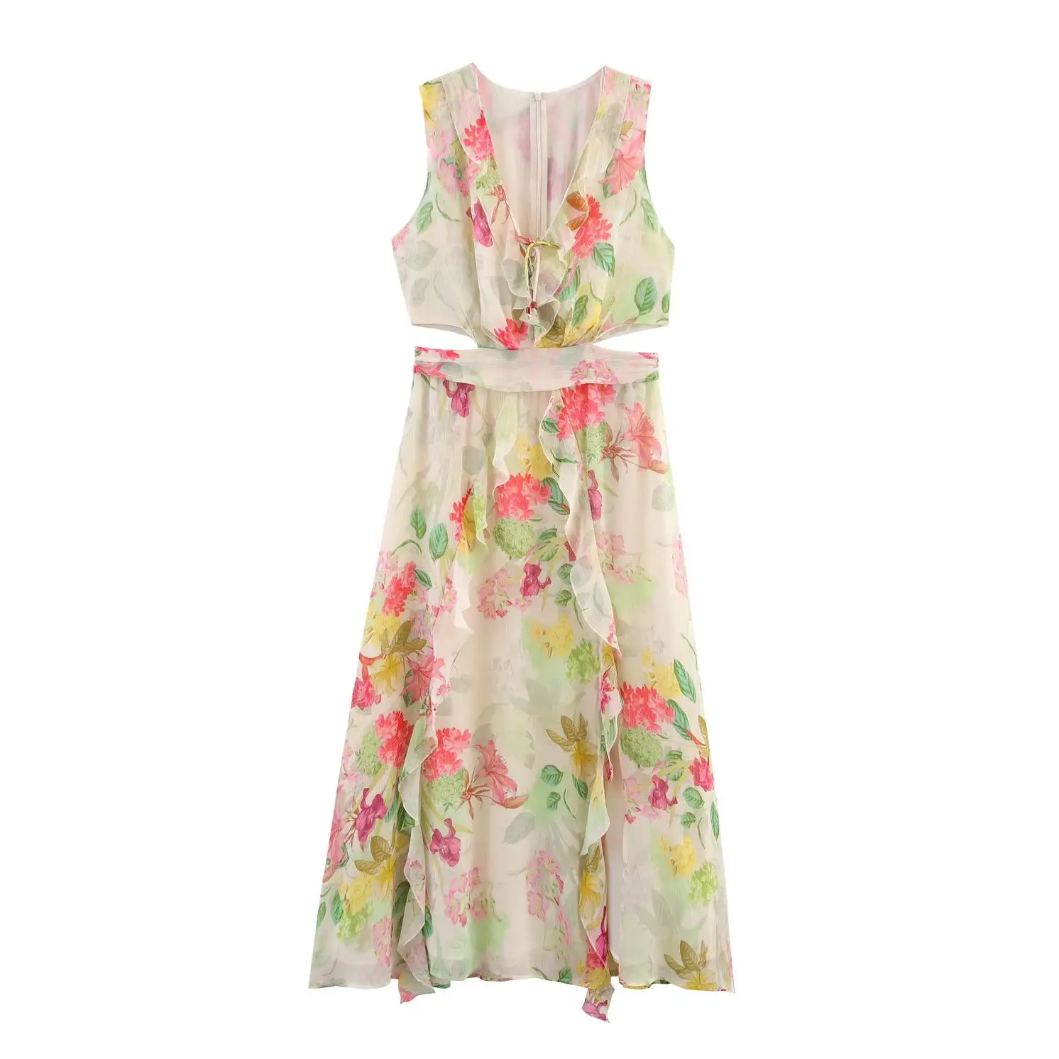 

KONDALA шикарные летние женские платья принцессы с цветочным принтом, праздничные платья без рукавов с v-образным вырезом, винтажная мода 2025 Mujer Vestidos