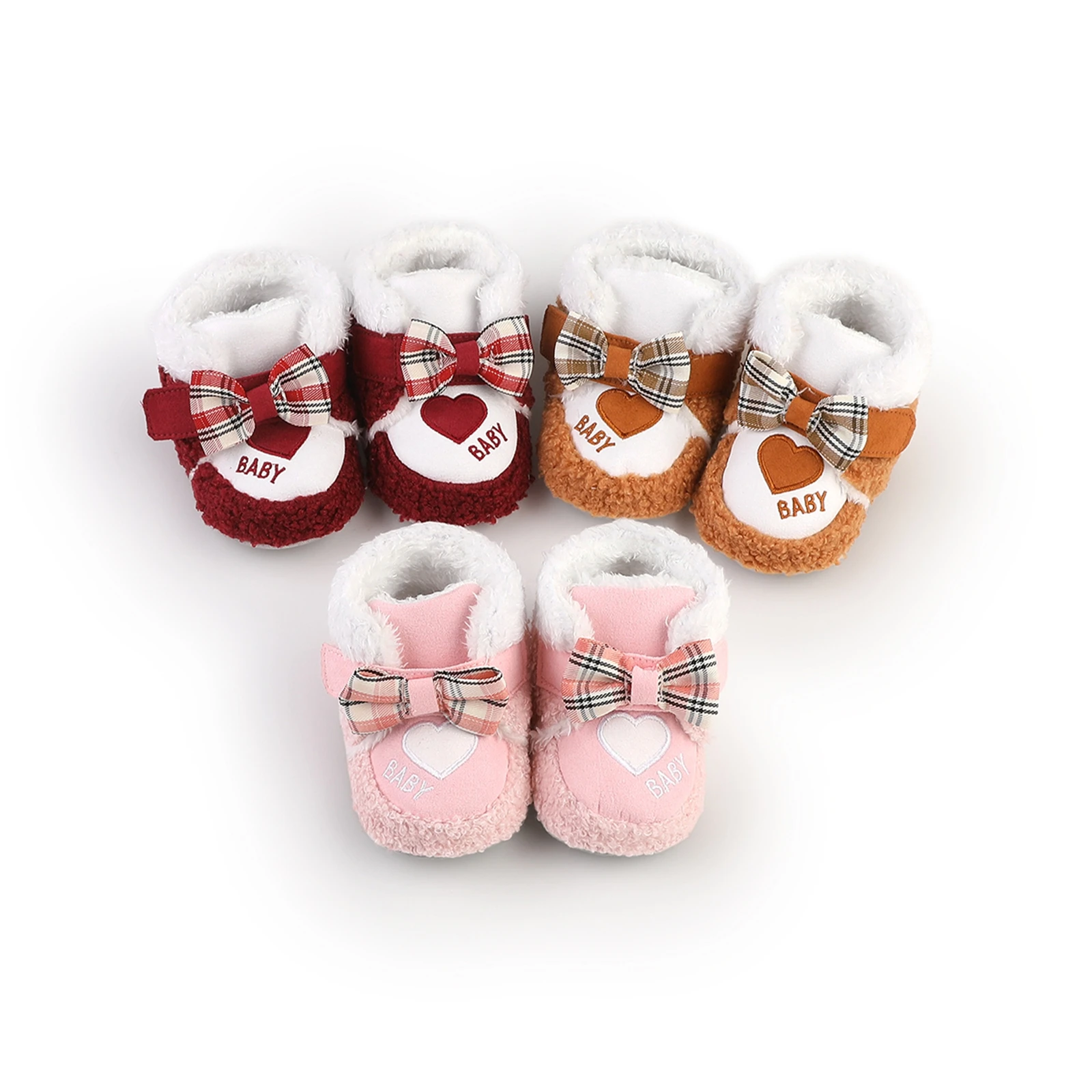 Baby Girls Ankle Boots Letter Heart Embroidery Newborn Winter Snow Shoes with Cute Bow Warm Casual Walking Shoes