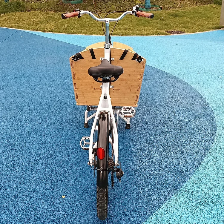 Bicicleta de carga familiar de grande volume de 20 '', caixa de madeira de carga frontal, carregando bicicleta elétrica infantil, bicicleta de carga elétrica longa